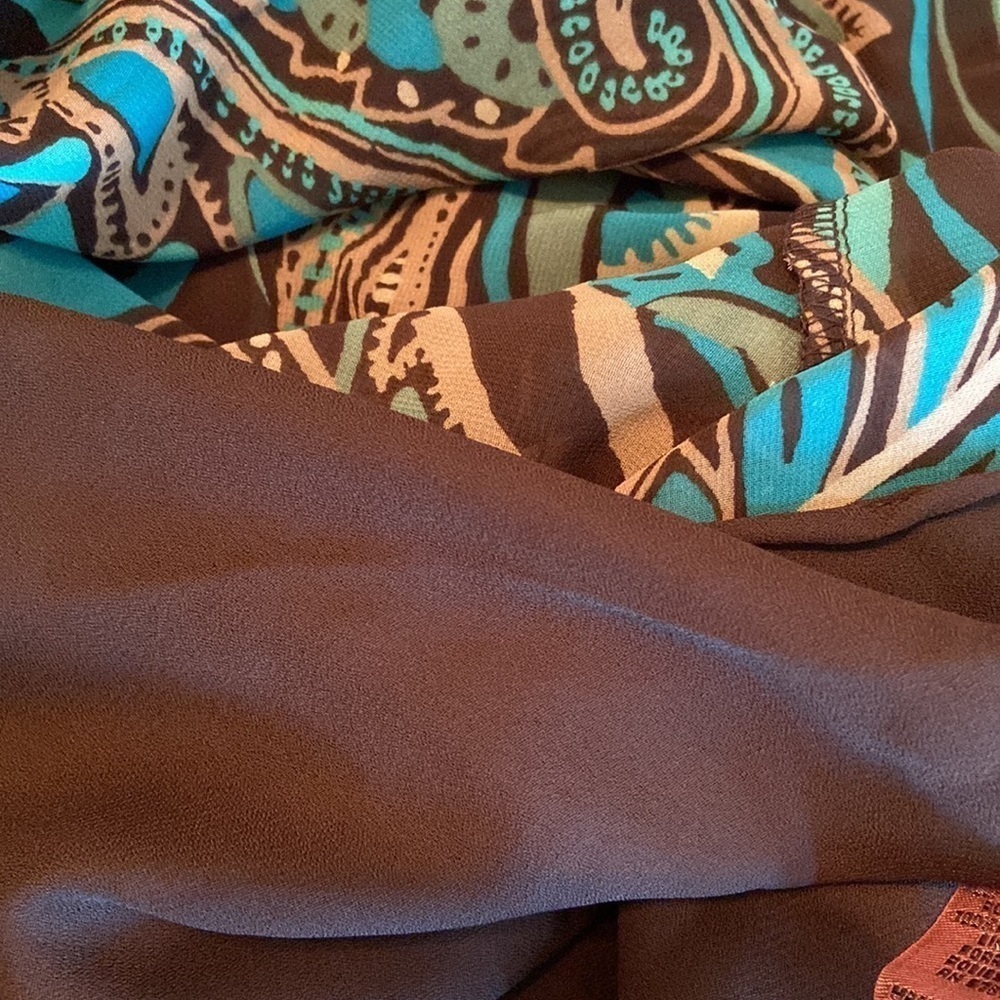 NWT Bandolino Skirt Paisley Hi Low Hem Blue Tan Brown Lined 14 - Picture 8 of 8